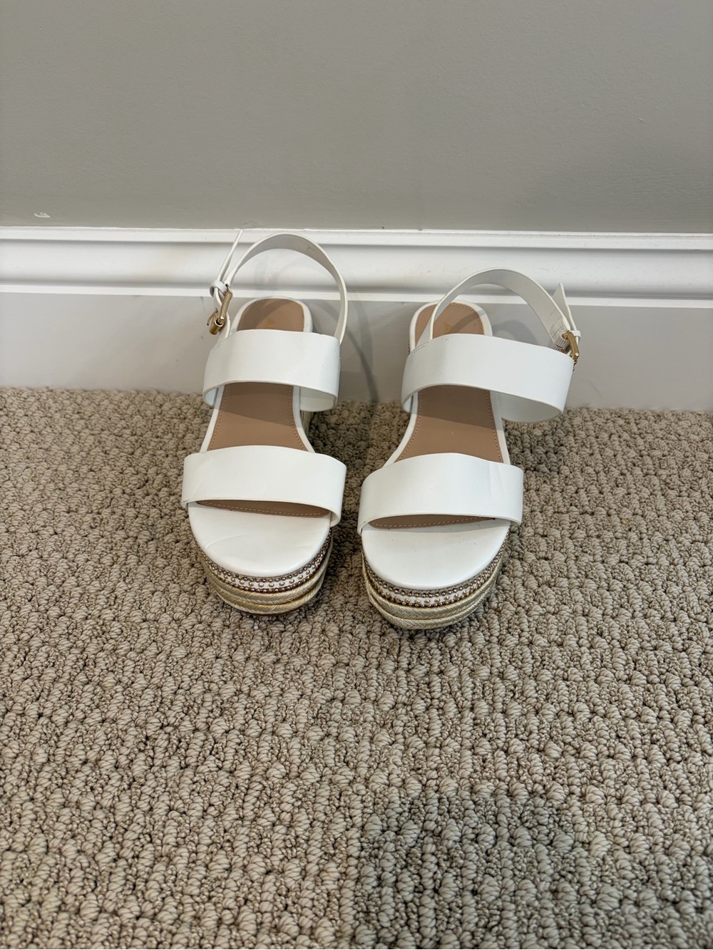 Aldo White Double-Strap Platform Espadrille Sandals
